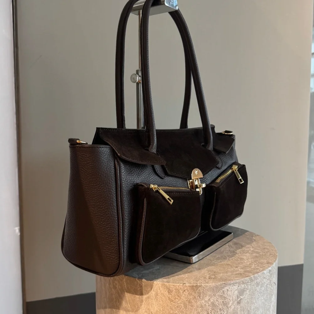Made in Italy- Chic dark brown Shoulder Bag Genuine Leather - Picture 5 of 13